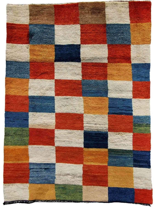 188 x 116 cm Handmade Persian Tribal Gabbeh Tribal White Rug - Rugoutlet