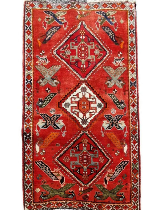 190 x 120 cm Qashqai Persian Tribal Red Rug - Rugoutlet