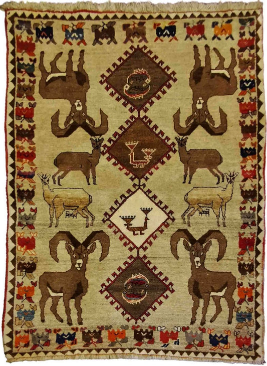 190 x 123 cm Shiraz Qashqai Tribal Yellow Rug - Rugoutlet