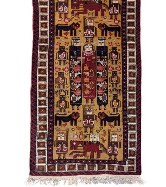 191 x 94 cm Persian Baluch Tribal Yellow Small Rug - Rugoutlet