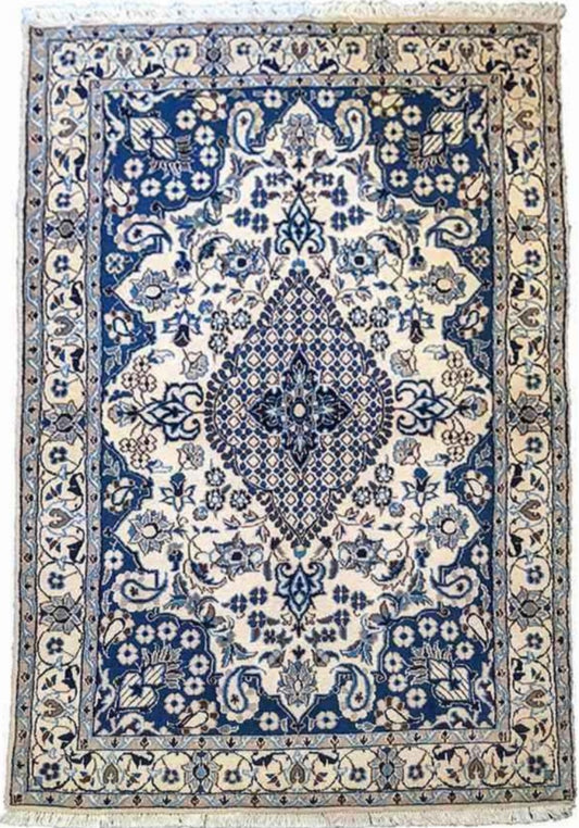 196 x 115 cm silk and wool fine persian nain Traditional Grey Rug - Rugoutlet