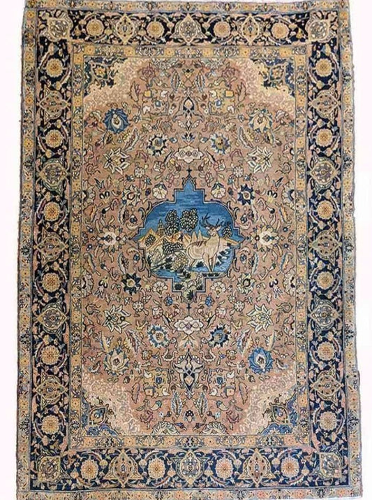 198 x 142 cm Beautiful old Kashan Antique Brown Rug - Rugoutlet