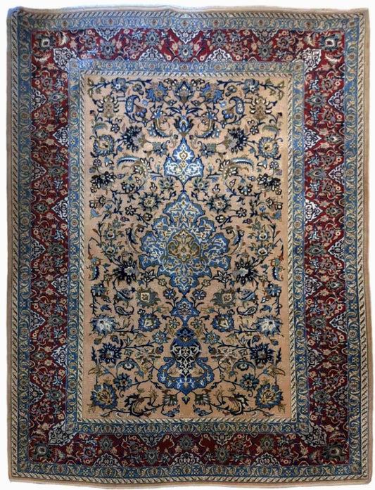 204 x 147 cm Fine silk and wool Persian Isfahan Traditional Red Rug - Rugoutlet