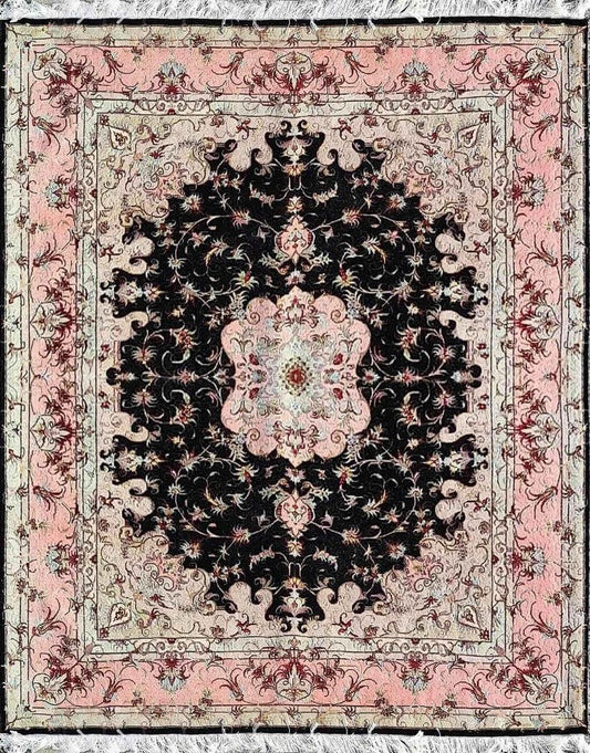 200 x 150 cm Persian Fine Tabriz silk and wool Black Rug - Rugoutlet