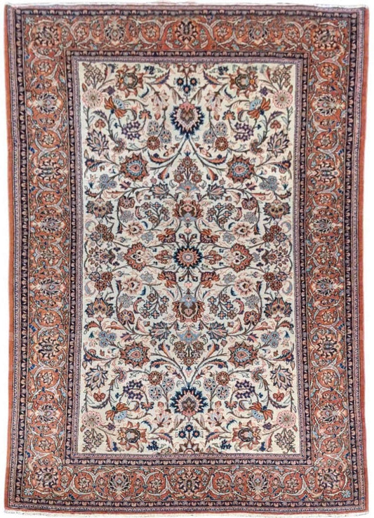 201 x 132 cm Old Kashan Antique Orange Rug - Rugoutlet