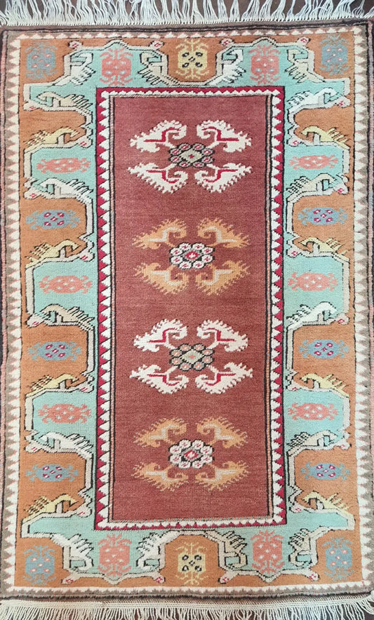 Old Turkish Milas Antique Rug 140 x 90 cm (4.59 x 2.95 ft)