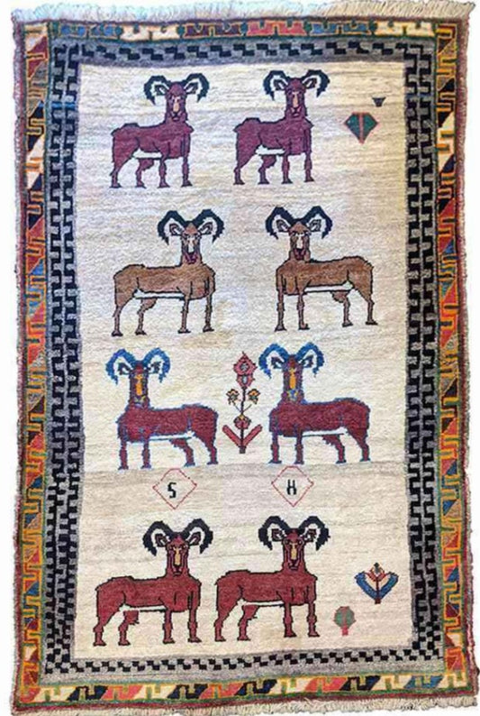 204 x 115 cm Persian Gabbeh nomadic Tribal Brown Rug - Rugoutlet