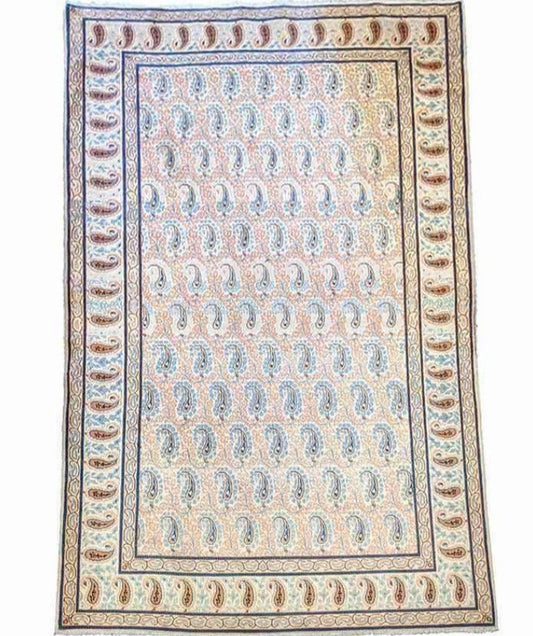 213 x 135 cm Fine Old Kashan Traditional Beige Rug - Rugoutlet
