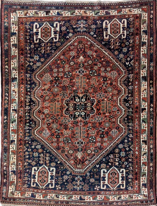 215 x 151 cm Shiraz Qashqai Old Traditional Red Rug - Rugoutlet