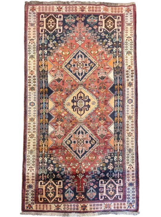 225 x 109 cm Shiraz Persian Qashqai Tribal Orange Rug - Rugoutlet