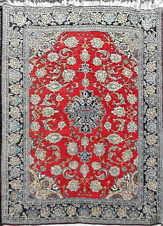 225 x 140 cm Persain Kashan Red Floral Traditional Rug - Rugoutlet