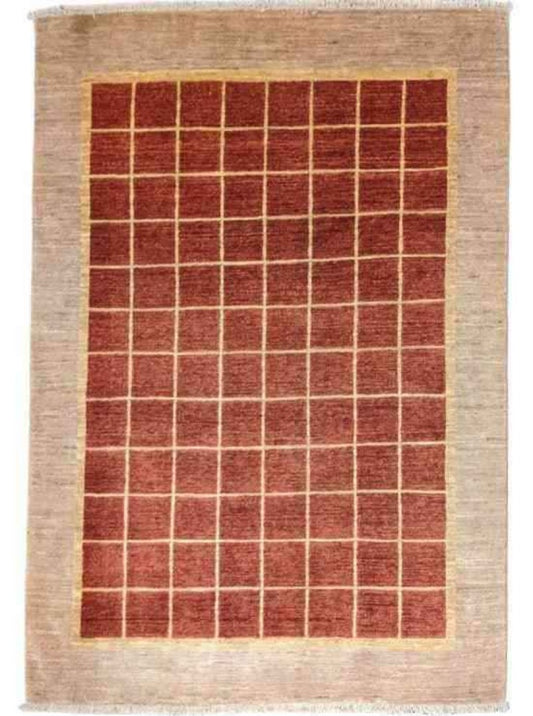 231 x 171 cm Handmade Natural dye check design Red Rug - Rugoutlet