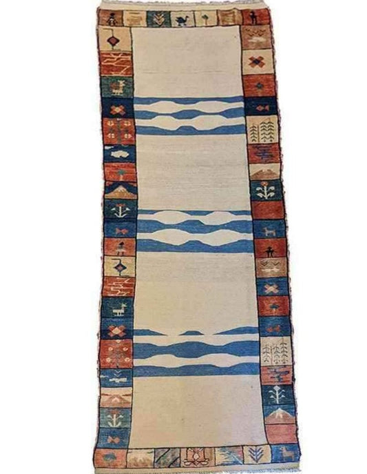 240 x 84 cm Nomadic kilim Persian Gabbeh Tribal Beige Rug - Rugoutlet