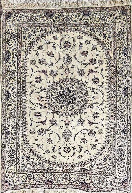 242 x 158 cm Persian Nain Floral Beige Traditional Beige Large Rug - Rugoutlet