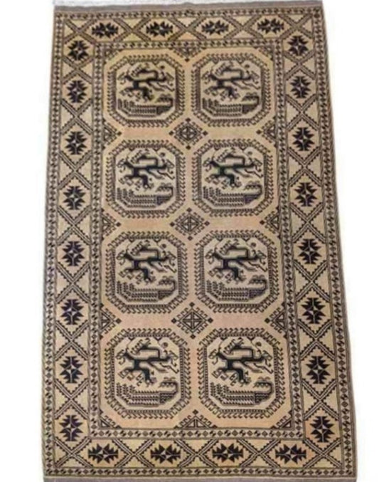 243 x 156 cm Golden Afghan Tribal Beige Rug - Rugoutlet