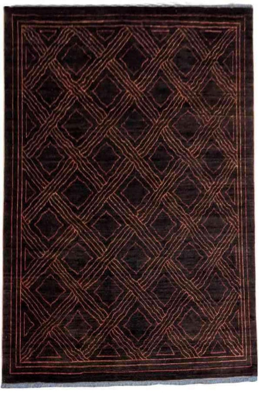 244 x 178 cm natural dye Handmade Geometric Brown Rug - Rugoutlet