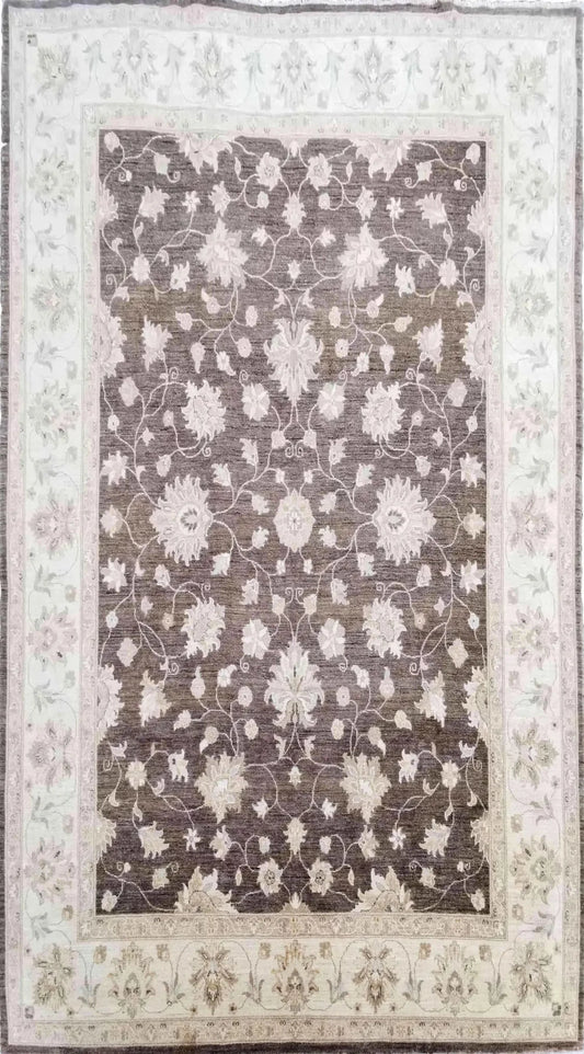 A Ziegler Wool Rug with a geometric pattern primarily in brown color with cream accents, measuring 252 x 300 cm.