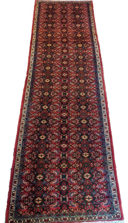 260 x 75 cm Persian Hamadan Traditional Red Rug - Rugoutlet