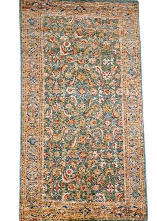 268 x 135 cm Powerloom Kashan Traditional Green Large Rug - Rugoutlet