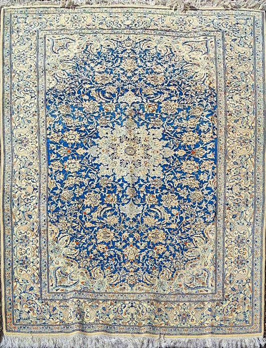 276 x 168 cm Persian Nain Blue Traditional Blue Large Rug - Rugoutlet