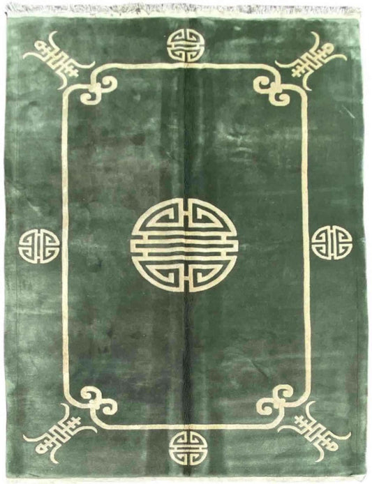 290 x 183 cm Old Chinese Traditional Green Large Rug - Rugoutlet