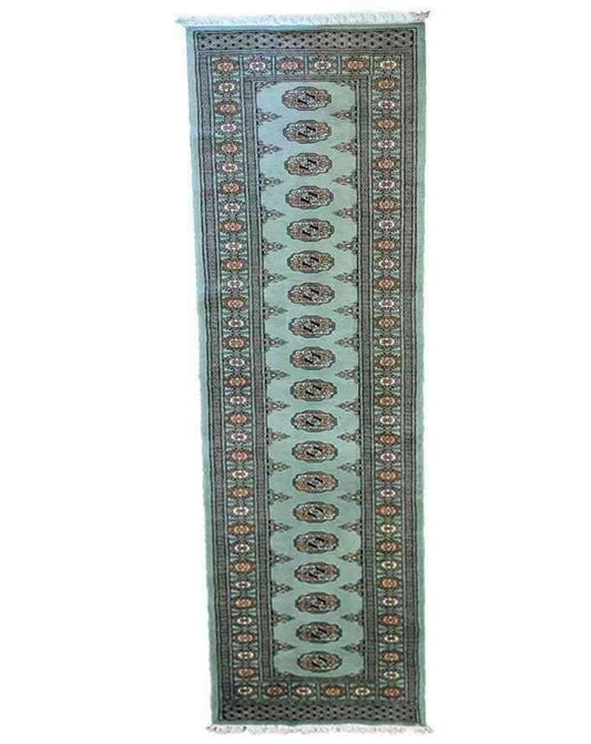 290 x 74 cm Pakistan Bukhara Traditional Green Rug - Rugoutlet