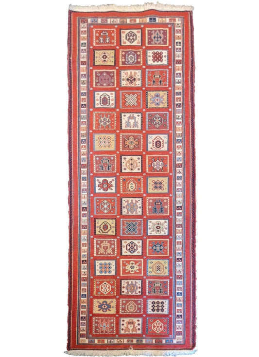 290 x 84 cm Persian Shahsavand Sumak Tribal Red Rug - Rugoutlet