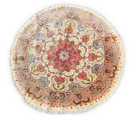 300 D Fine Persian Tabriz Red Round Yellow Rug - Rugoutlet
