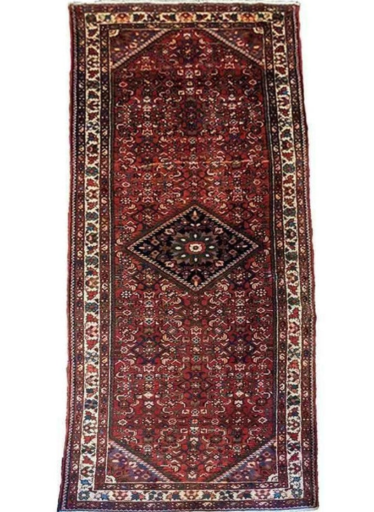 300 x 108 cm Persian Hamadan Red Traditional Brown Rug - Rugoutlet