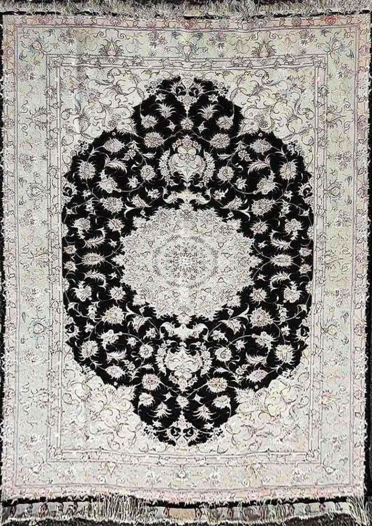 300 x 200 cm Fine Persian Tabriz Silk and Wool Black and pink rug - Rugoutlet