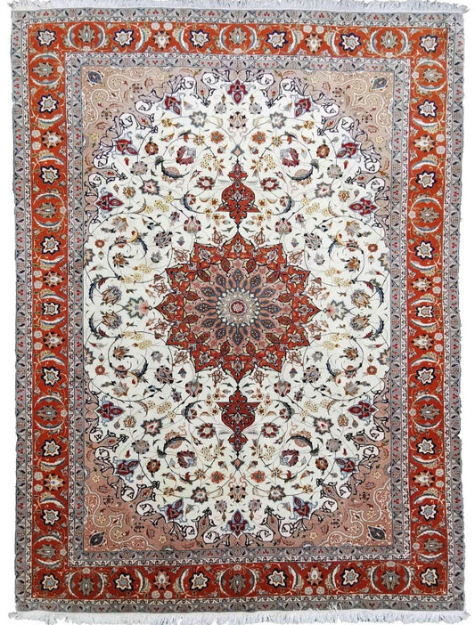 300 x 200 cm Tabriz silk and wool Traditional Orange Large Rug - Rugoutlet