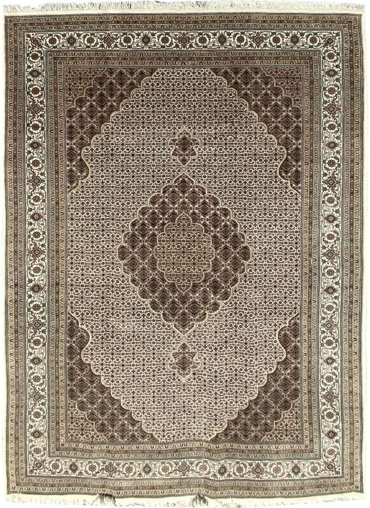 303 x 200 cm Persian Tabriz Geometric Brown Large Rug - Rugoutlet