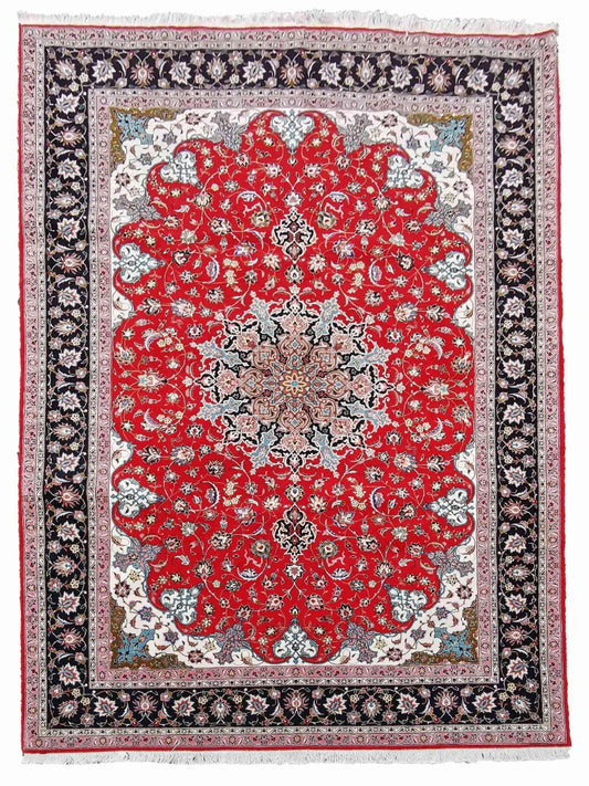 303 x 208 cm Fine Tabriz Silk & Wool Traditional Red Large Rug - Rugoutlet