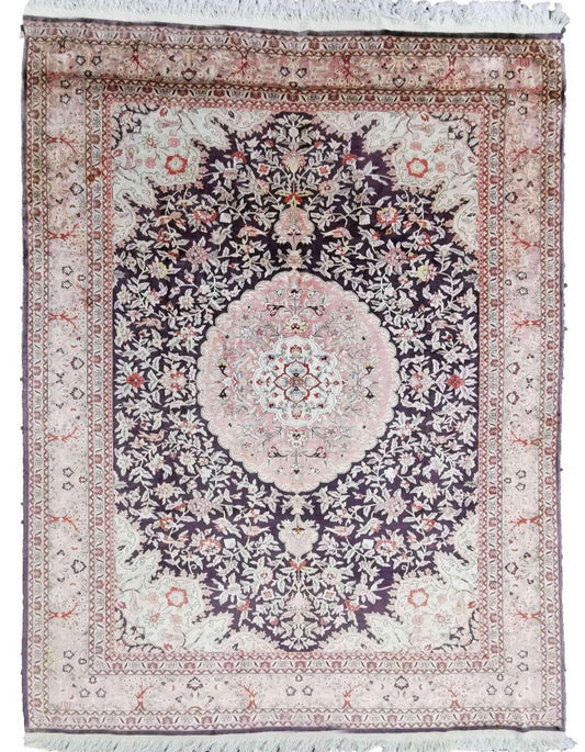 307 x 207 cm Indian Pure silk Traditional Violet Large Rug - Rugoutlet