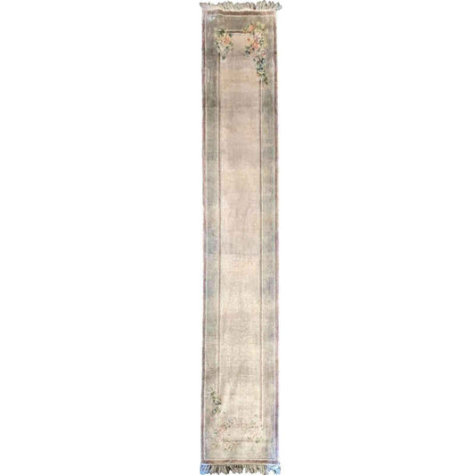335 x 64 cm Fine Pure Silk Chinese Traditional Beige Rug - Rugoutlet
