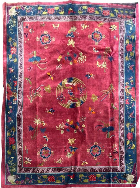 358 x 264 cm Old Chinese Traditional Red Large Rug - Rugoutlet