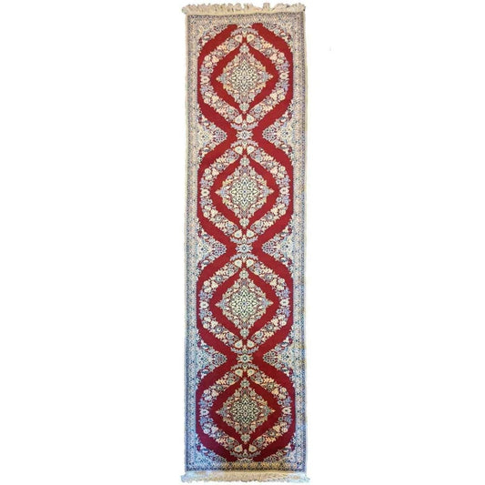 390 x 90 cm Fine Nain Silk Wool Traditional Red Rug - Rugoutlet