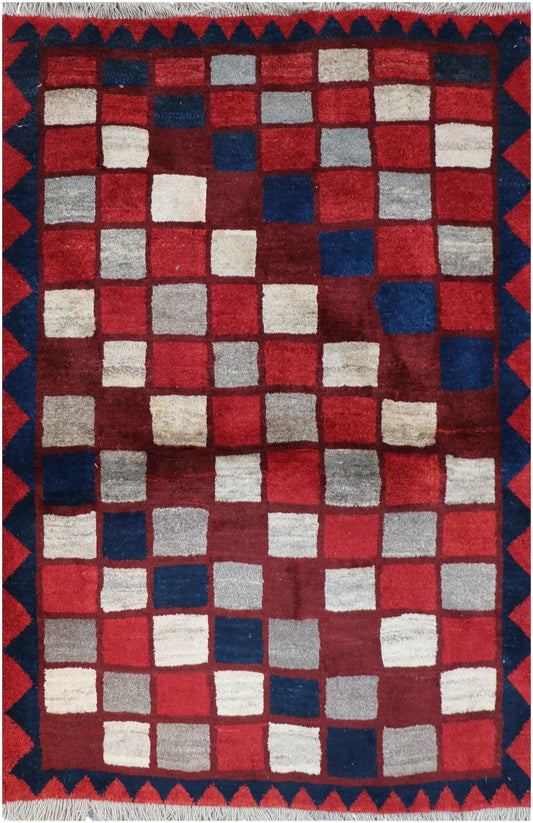 155 x 111 cm Gabbeh Tribal Wool Rugs Handmade Red Colour - Rugoutlet