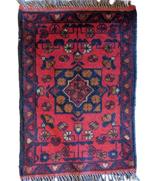 60 x 42 cm Afghan Khan Tribal Red Small Rug - Rugoutlet