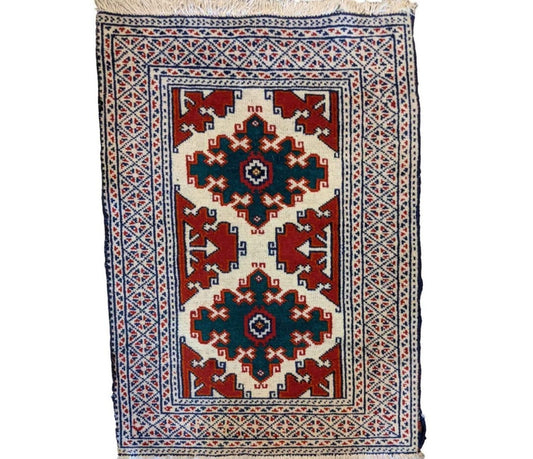 61 x 88 cm Turkaman Tribal Beige Small Rug - Rugoutlet