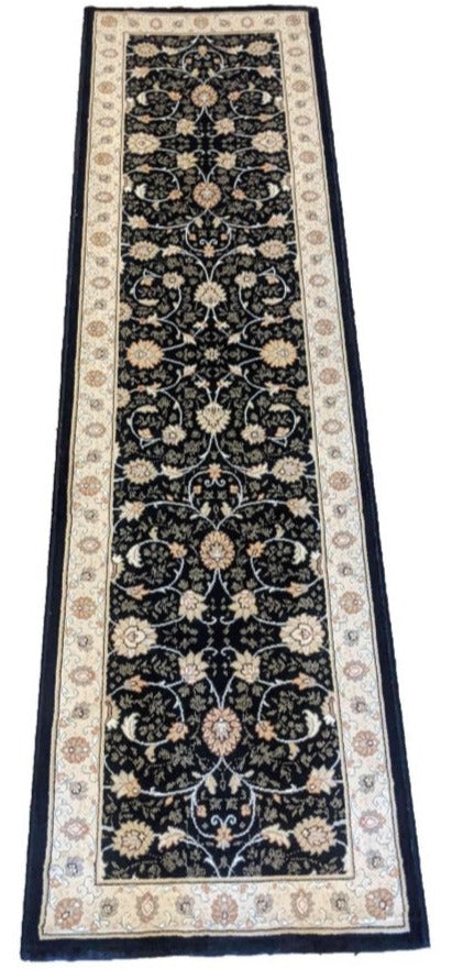 67 x 200 cm kashan powerloom Traditional Black Rug - Rugoutlet