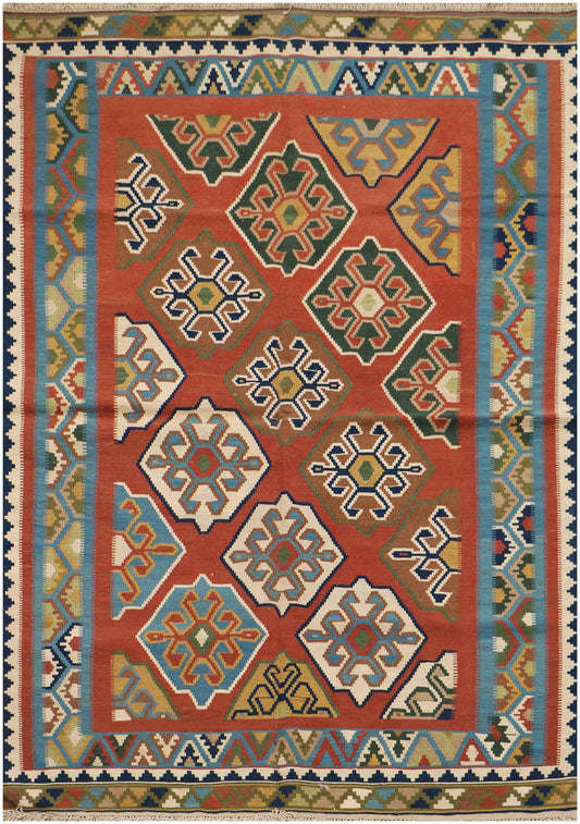 248x158cm Persian Shiraz Kilim Wool Handmade burnt Orange rug - Rugoutlet
