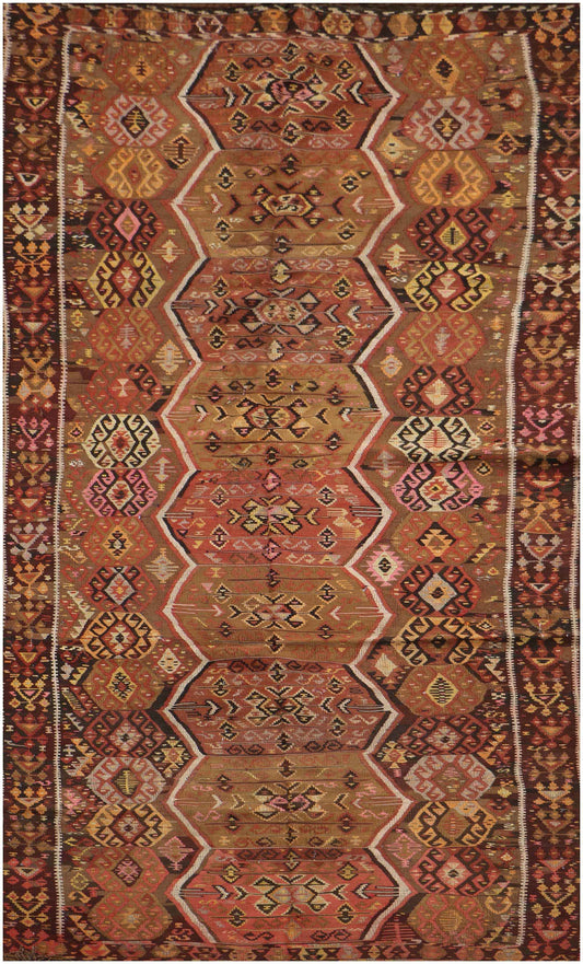 360x144cm Antique Turkish wool handmade Kilim Brown - Rugoutlet