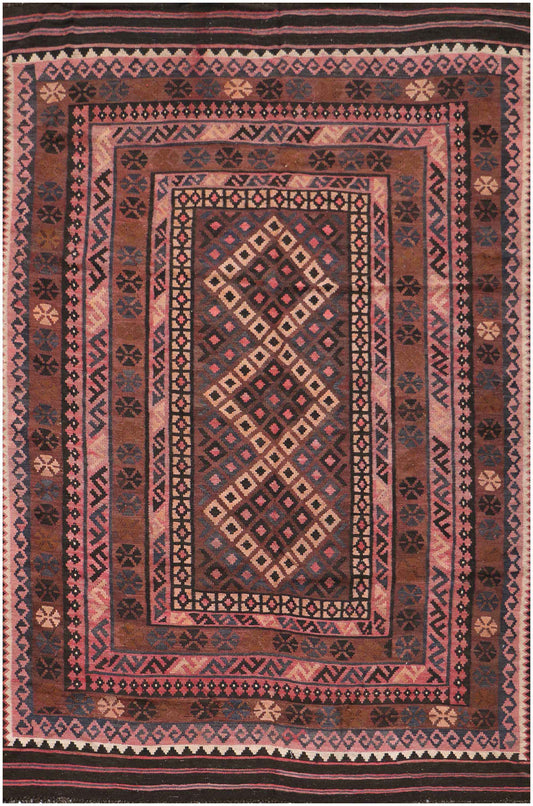300x194 cm Afghan Kilim Wool Rug Handmade Brown - Rugoutlet