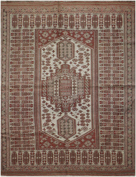 250x150cm Uzbek Sumak (Soumak) Tribal Wool Handmade Brown and Beige rug - Rugoutlet