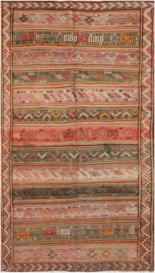 297x159 cm Antique Shahsavand Sumak Kilim Tribal Wool Rugs Hand Knotted Brown - Rugoutlet