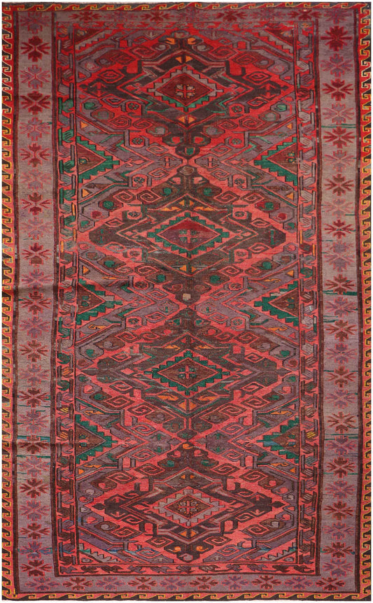 330x158cm Anatolian wool Kilim Sumak (Soumak) Handmade red and green - Rugoutlet