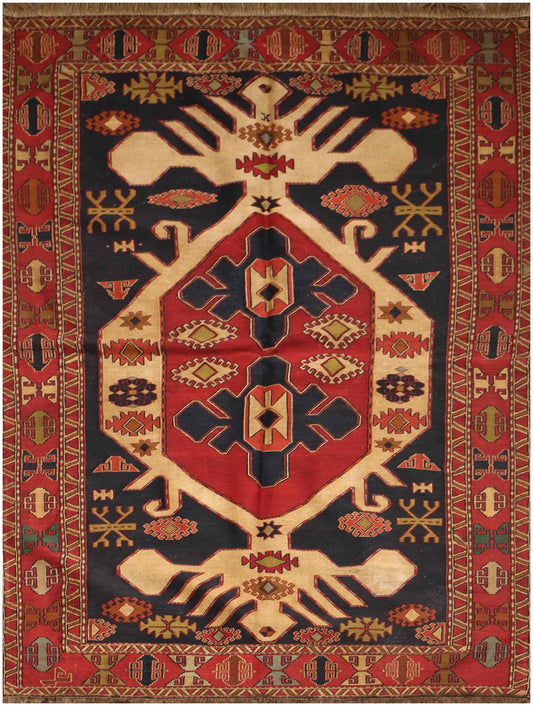 205x116cm Fine wool Kazak Sumak (Soumak) Kilim Blue and Red - 6840 - Rugoutlet