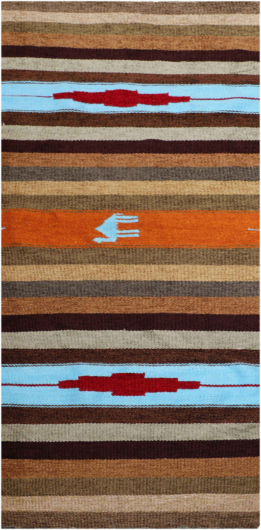 227x75 cm Kilim Tribal Wool Rug Handmade Multi Colored - Rugoutlet