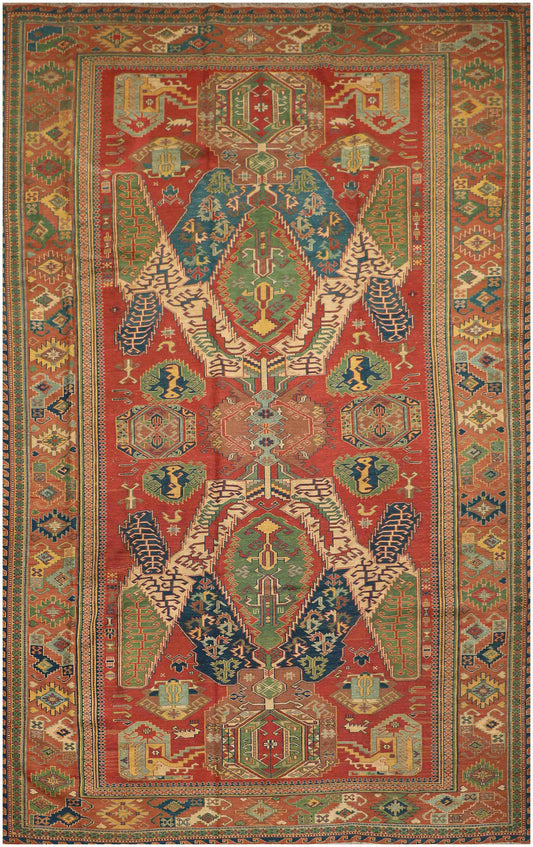 268x167cm Fine Kazak Sumak(soumak) handmade Red and Green - 6844 - Rugoutlet
